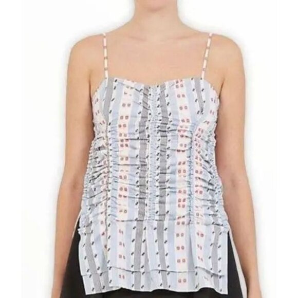 Carven Jacquard Printed Ruched Tank Top Women's Size 4 in Red White & Blue - Picture 1 of 7